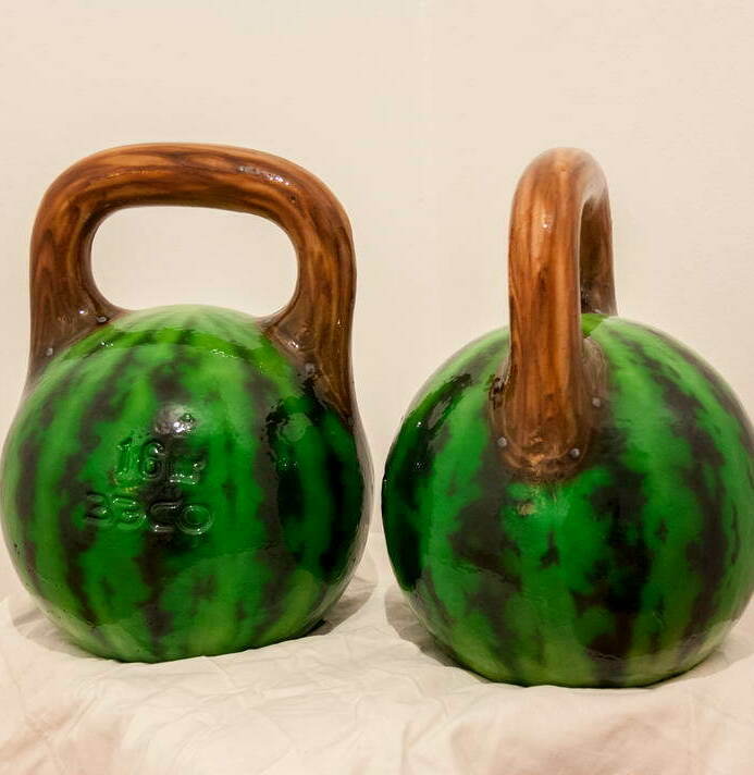 airbrush on the weights - Watermelons with wooden handles
