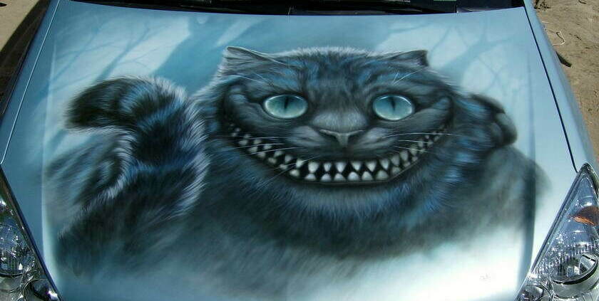 Airbrush on Opel bonnet,  Cheshire Cat