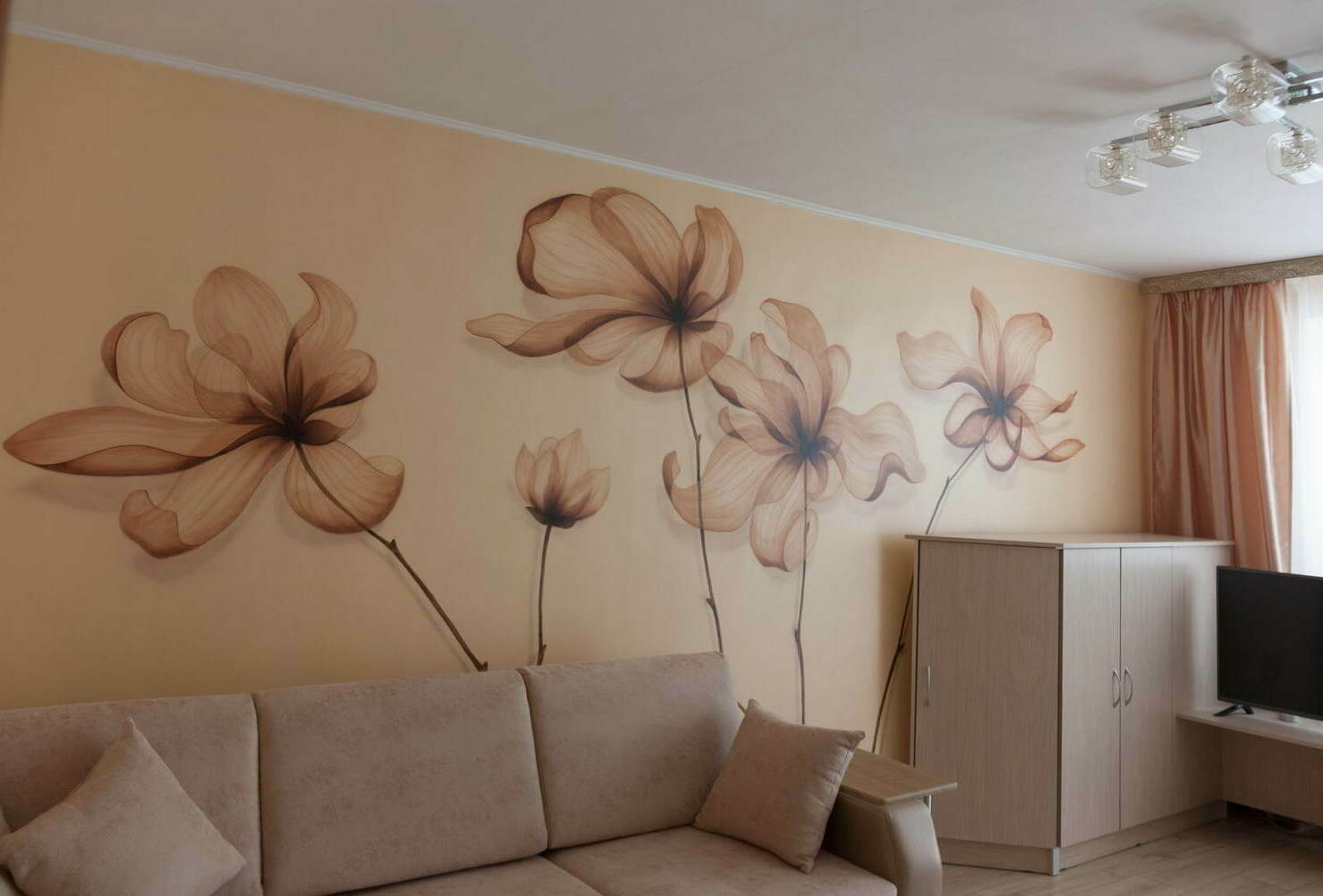 mural in the living room 3D flowers on the wall