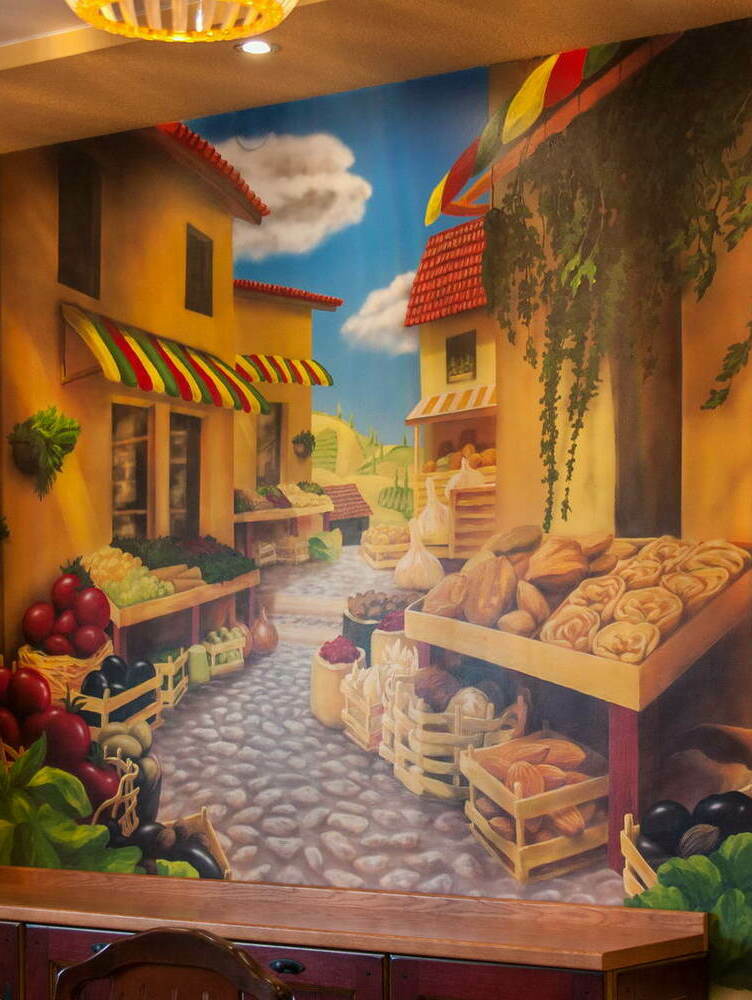 mural on the kitchen - street food shops