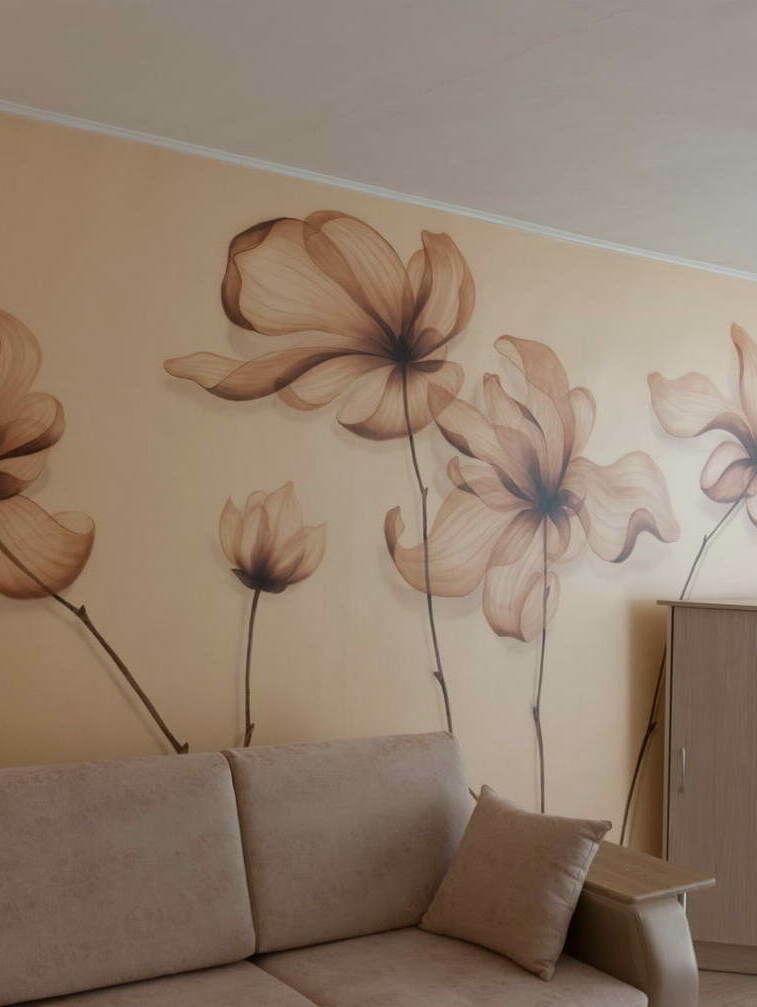 mural in the living room 3D flowers on the wall