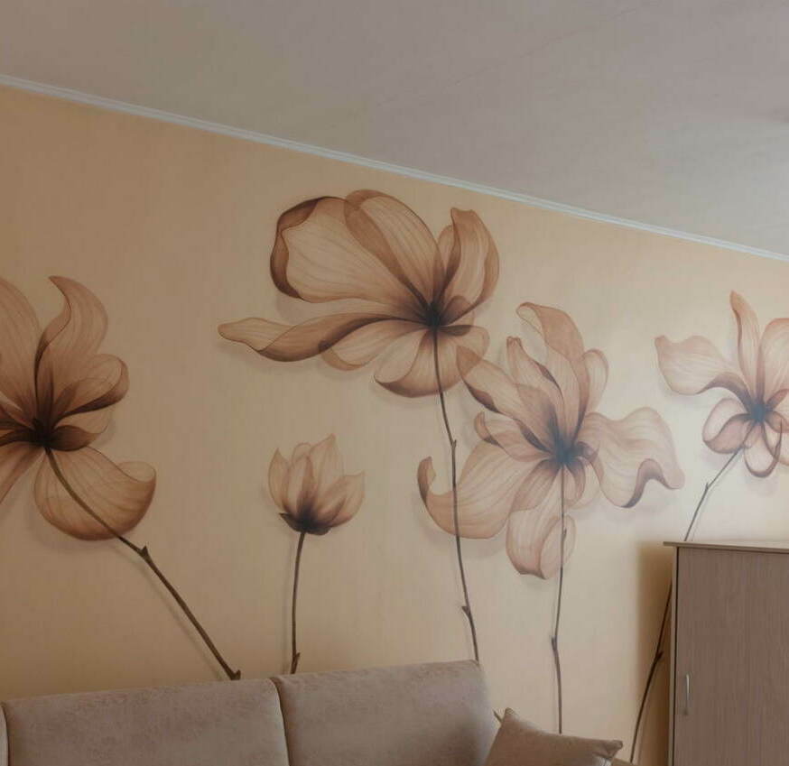 mural in the living room 3D flowers on the wall